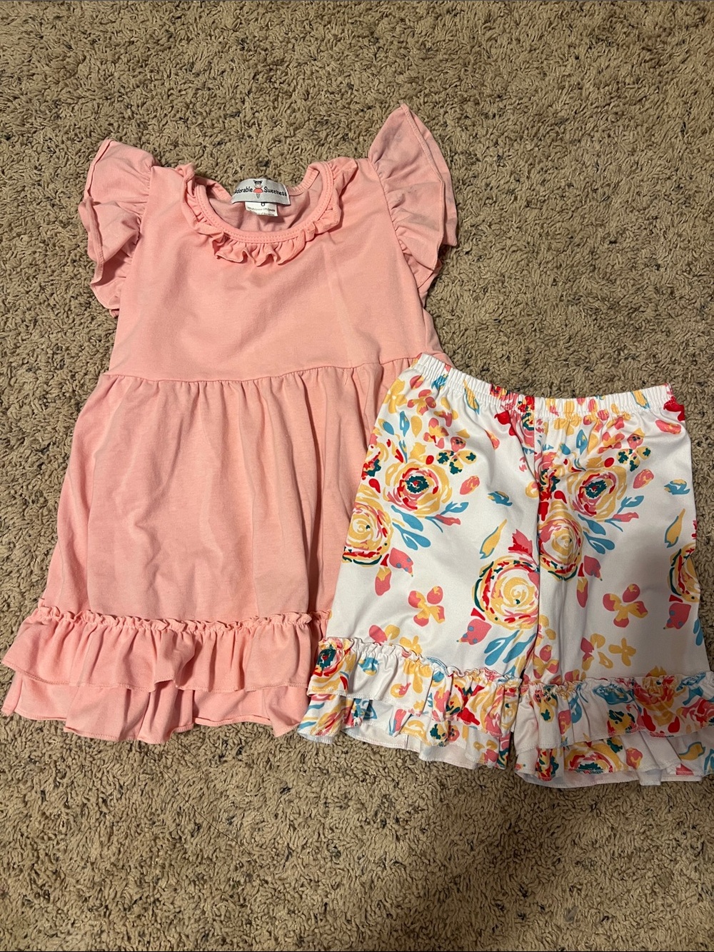 Girls Pink Ruffle Top & Floral Shorts Matching Set
